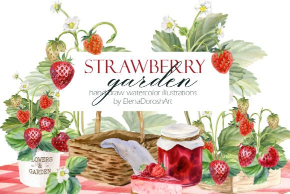 Download Watercolor Strawberry Garden Clipart - Premium Resources