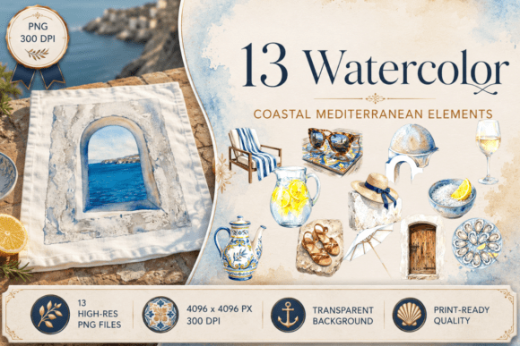 Download Coastal Mediterranean Watercolor Clipart - Premium Resources